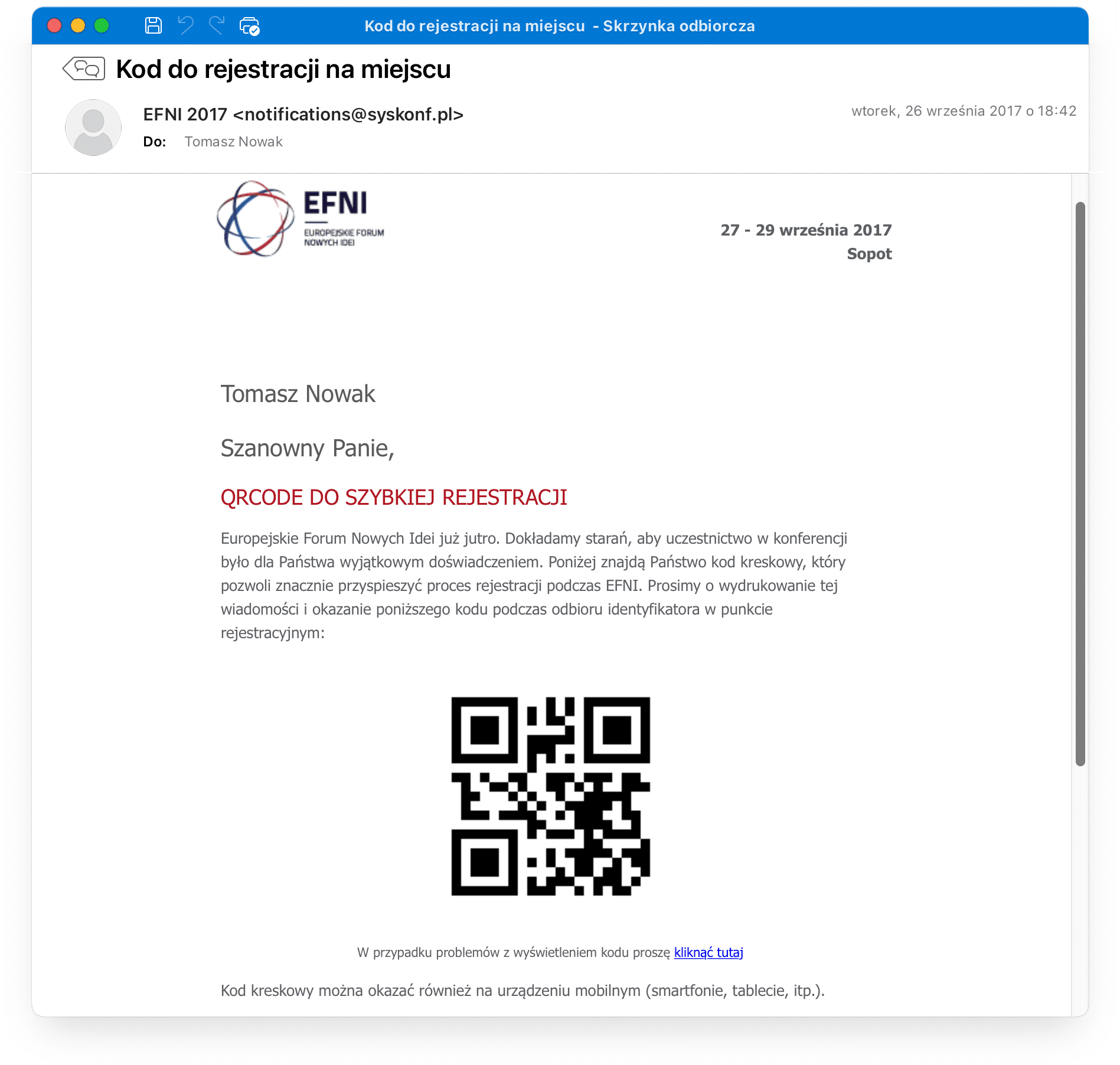 przykładowy mailing z QR code