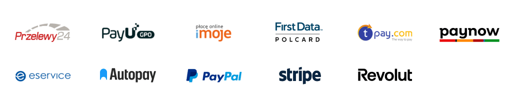 PayU Dotpay Przelewy24 eService eCard Polcard PayLane PayPal BitBayPay tpay
